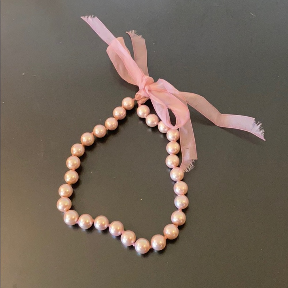 Faux Pearl Necklace with Ribbon Tie